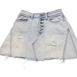 Free People Light Blue Distressed Mini Skirt
